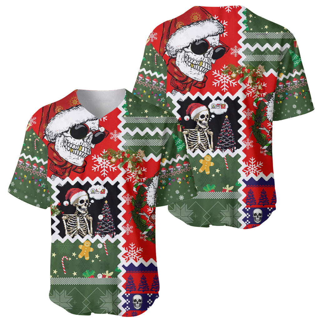 Skeleton Santa Claus Baseball Jersey Moodboard Skull Ugly Christmas - Wonder Print Shop