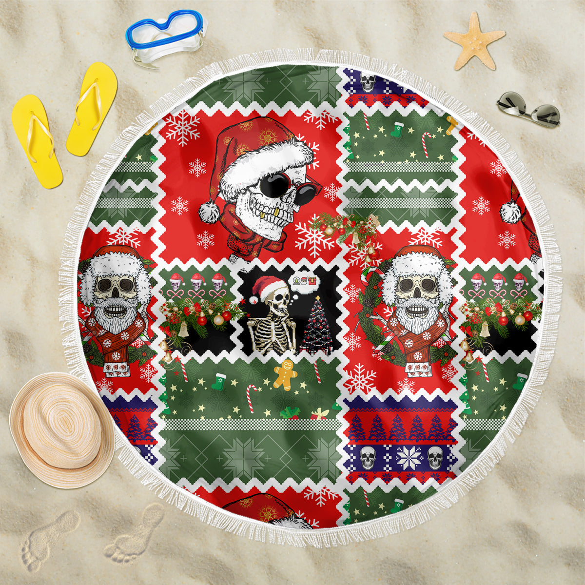 Skeleton Santa Claus Beach Blanket Moodboard Skull Ugly Christmas - Wonder Print Shop