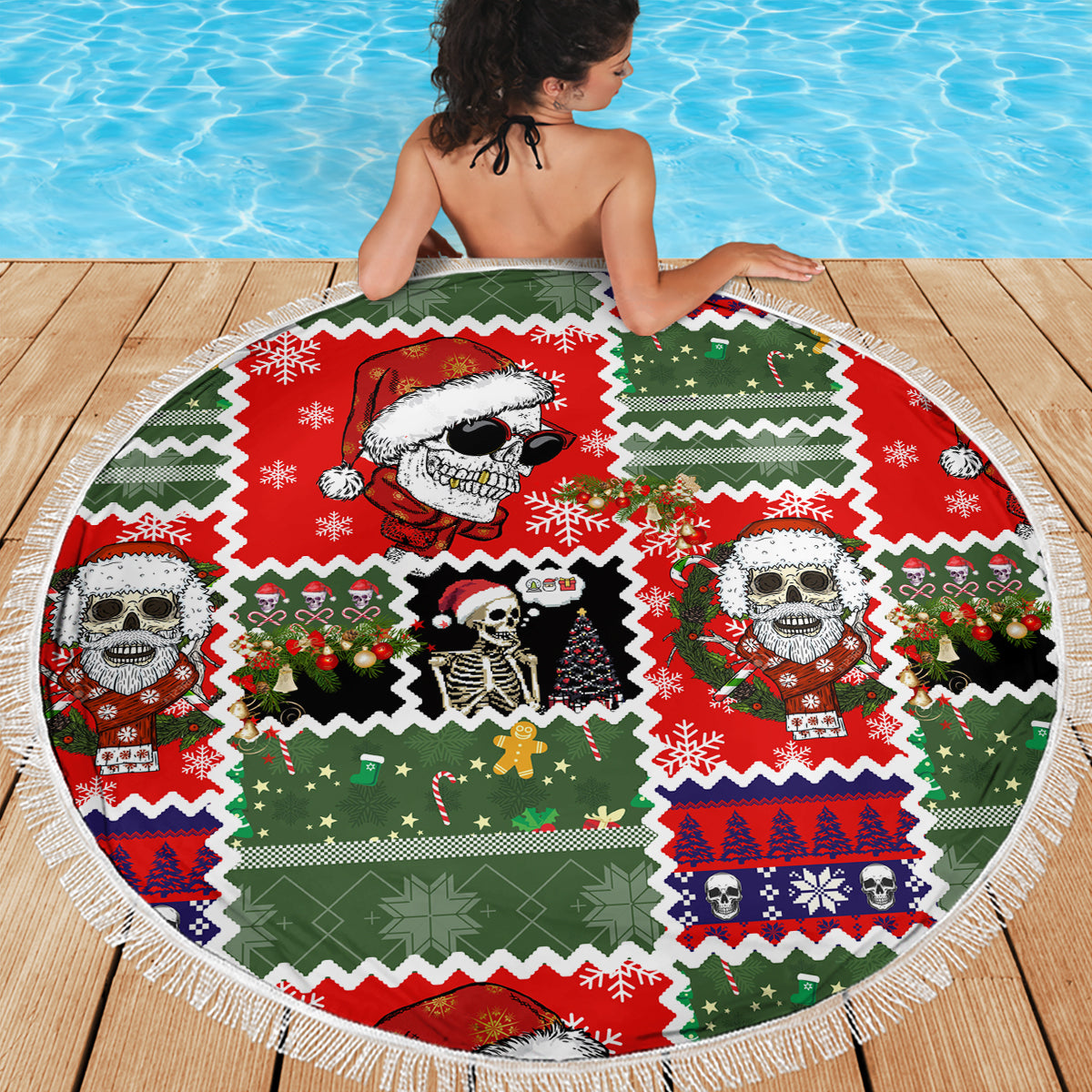 Skeleton Santa Claus Beach Blanket Moodboard Skull Ugly Christmas - Wonder Print Shop