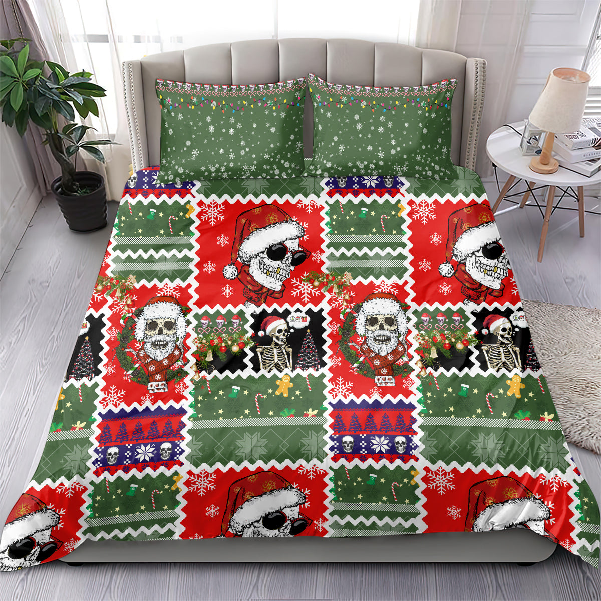 Skeleton Santa Claus Bedding Set Moodboard Skull Ugly Christmas - Wonder Print Shop