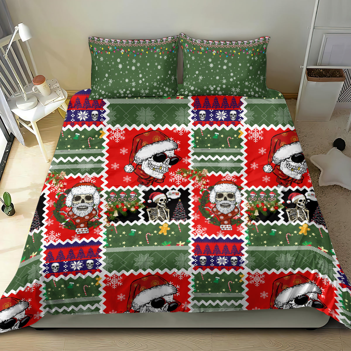 Skeleton Santa Claus Bedding Set Moodboard Skull Ugly Christmas - Wonder Print Shop
