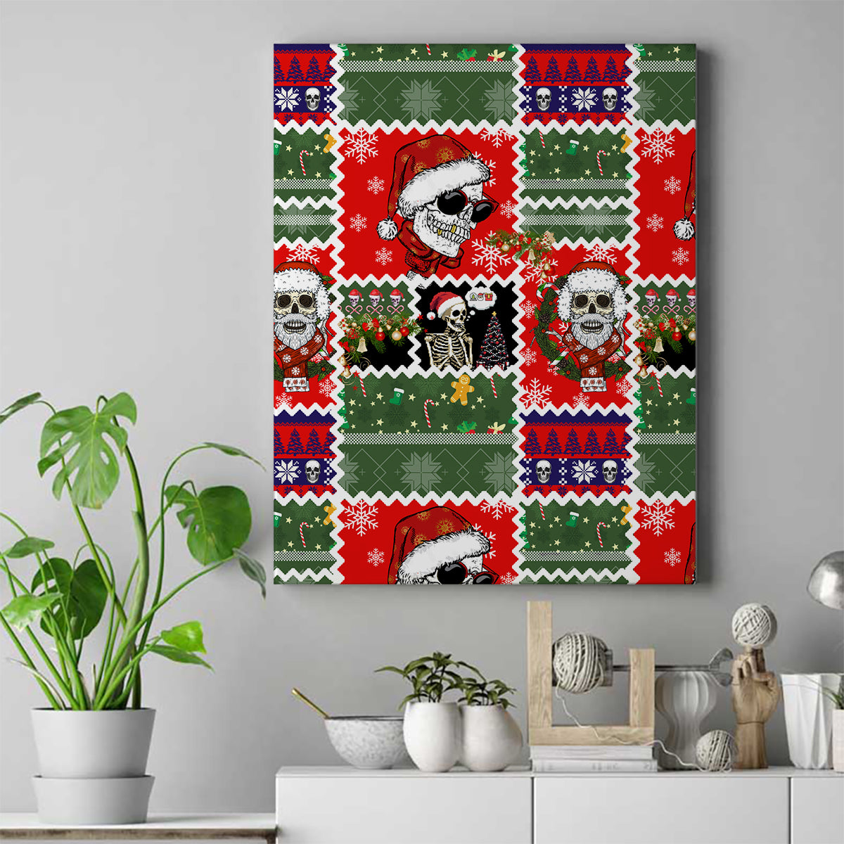 Skeleton Santa Claus Canvas Wall Art Moodboard Skull Ugly Christmas - Wonder Print Shop