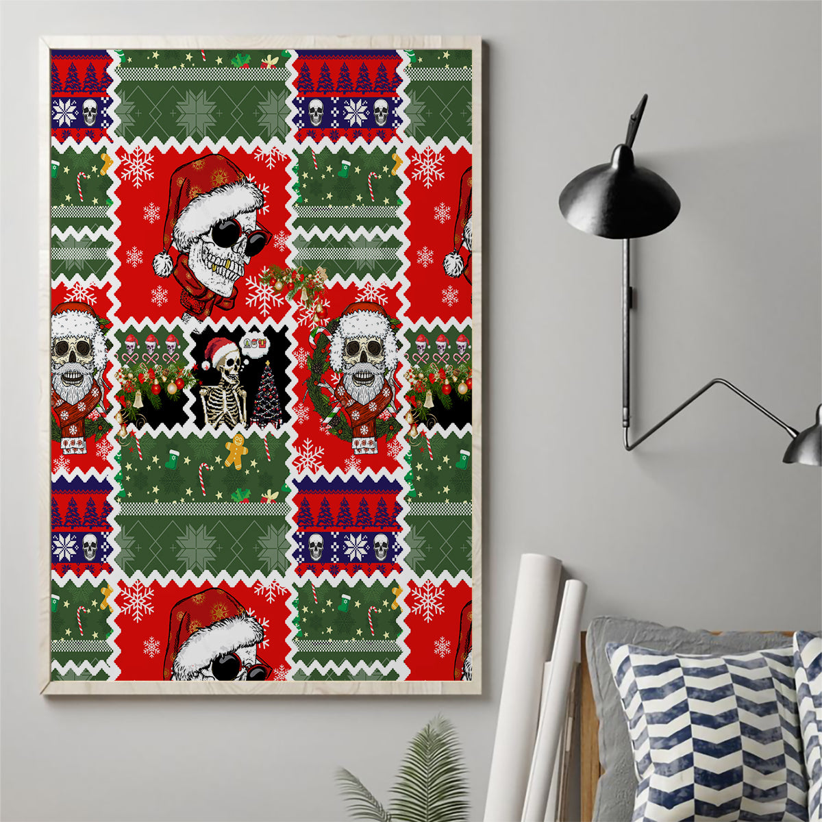 Skeleton Santa Claus Canvas Wall Art Moodboard Skull Ugly Christmas - Wonder Print Shop