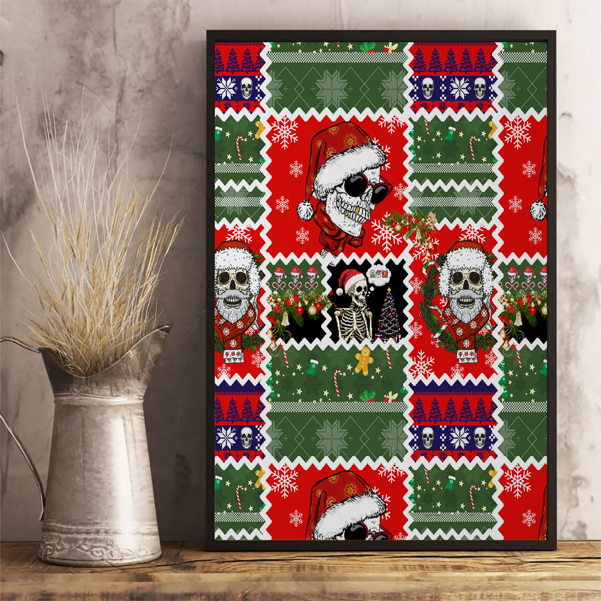 Skeleton Santa Claus Canvas Wall Art Moodboard Skull Ugly Christmas - Wonder Print Shop