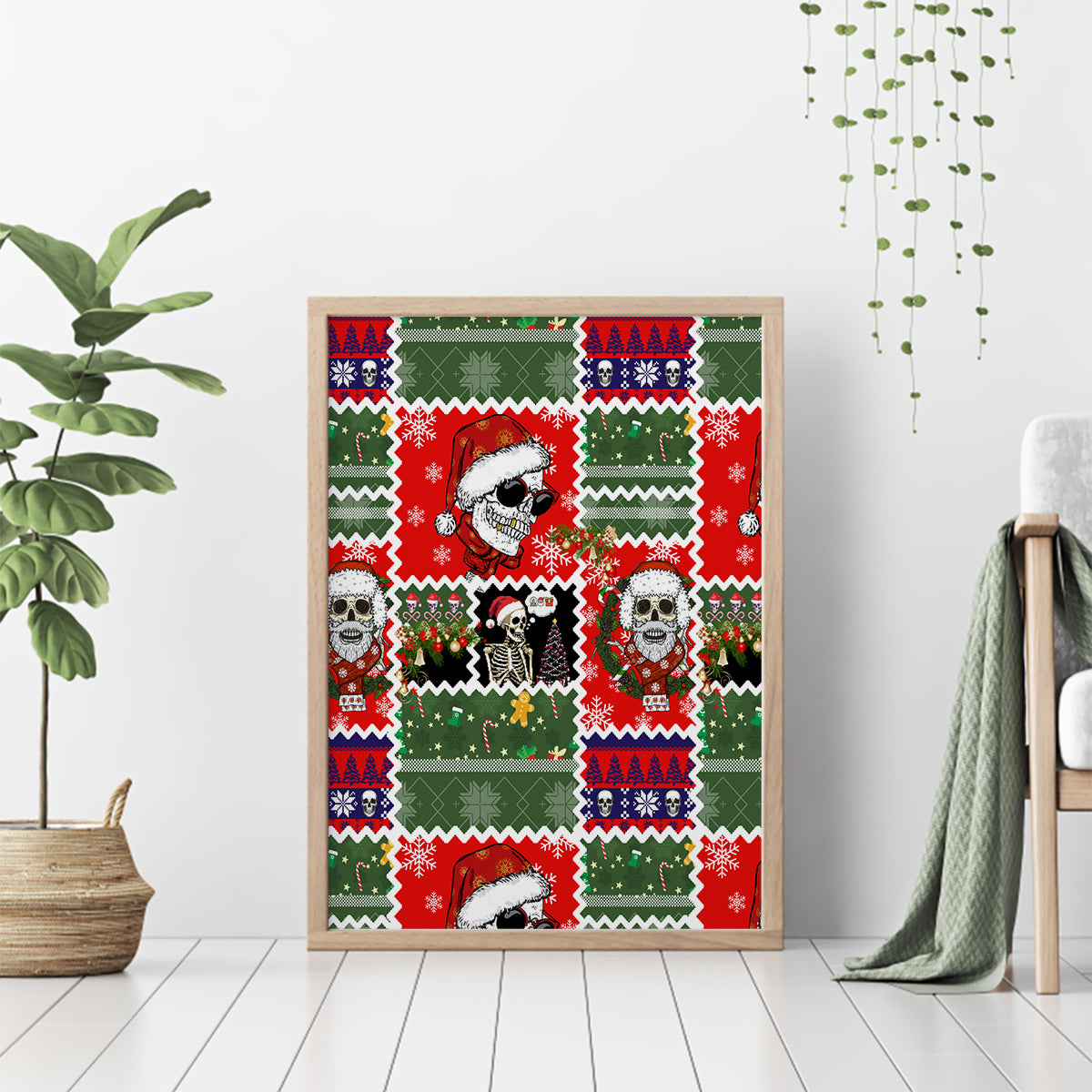 Skeleton Santa Claus Canvas Wall Art Moodboard Skull Ugly Christmas - Wonder Print Shop