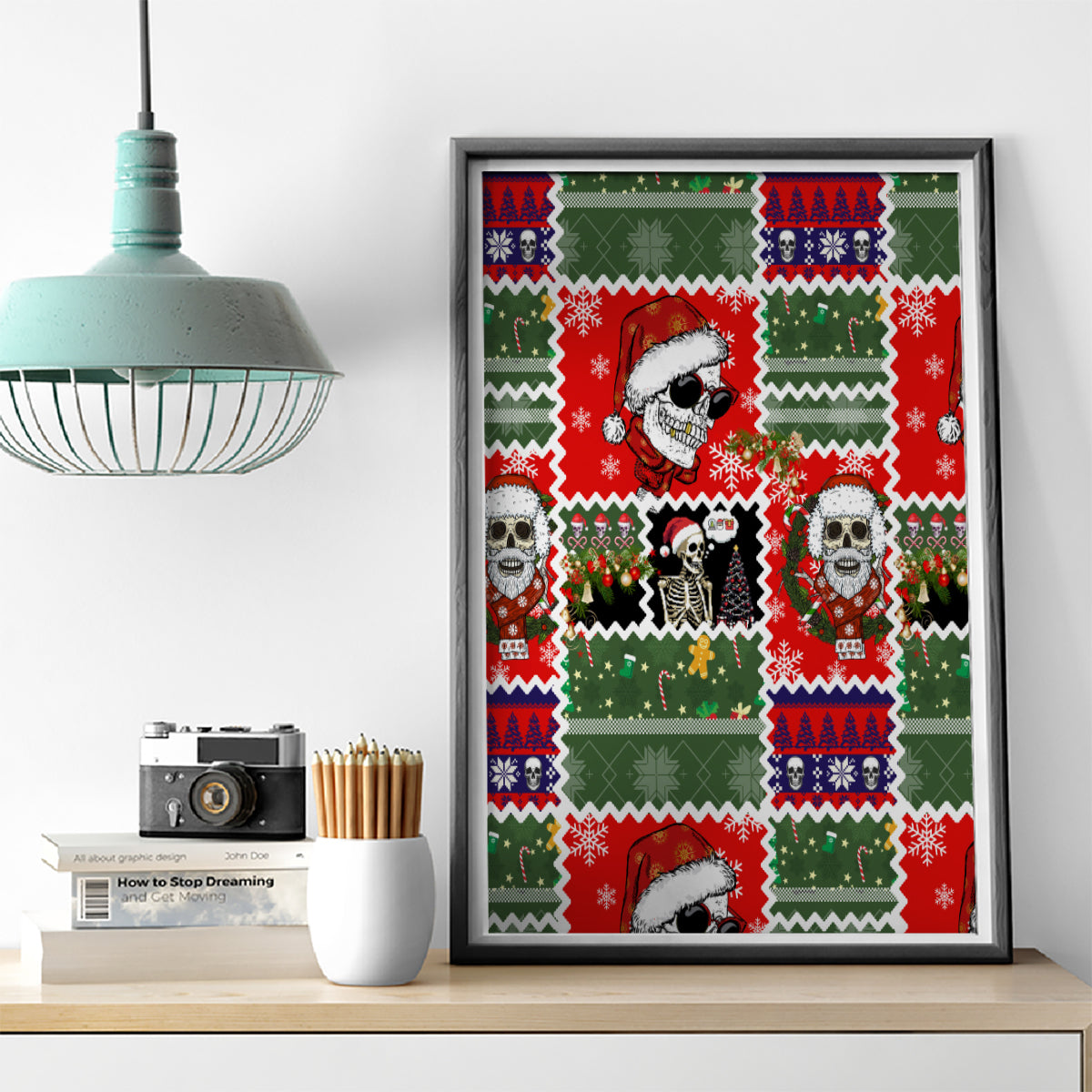 Skeleton Santa Claus Canvas Wall Art Moodboard Skull Ugly Christmas - Wonder Print Shop