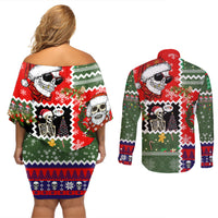 Skeleton Santa Claus Couples Matching Off Shoulder Short Dress and Long Sleeve Button Shirt Moodboard Skull Ugly Christmas - Wonder Print Shop