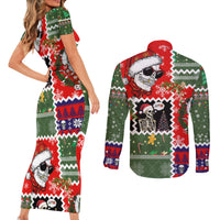 Skeleton Santa Claus Couples Matching Short Sleeve Bodycon Dress and Long Sleeve Button Shirt Moodboard Skull Ugly Christmas - Wonder Print Shop