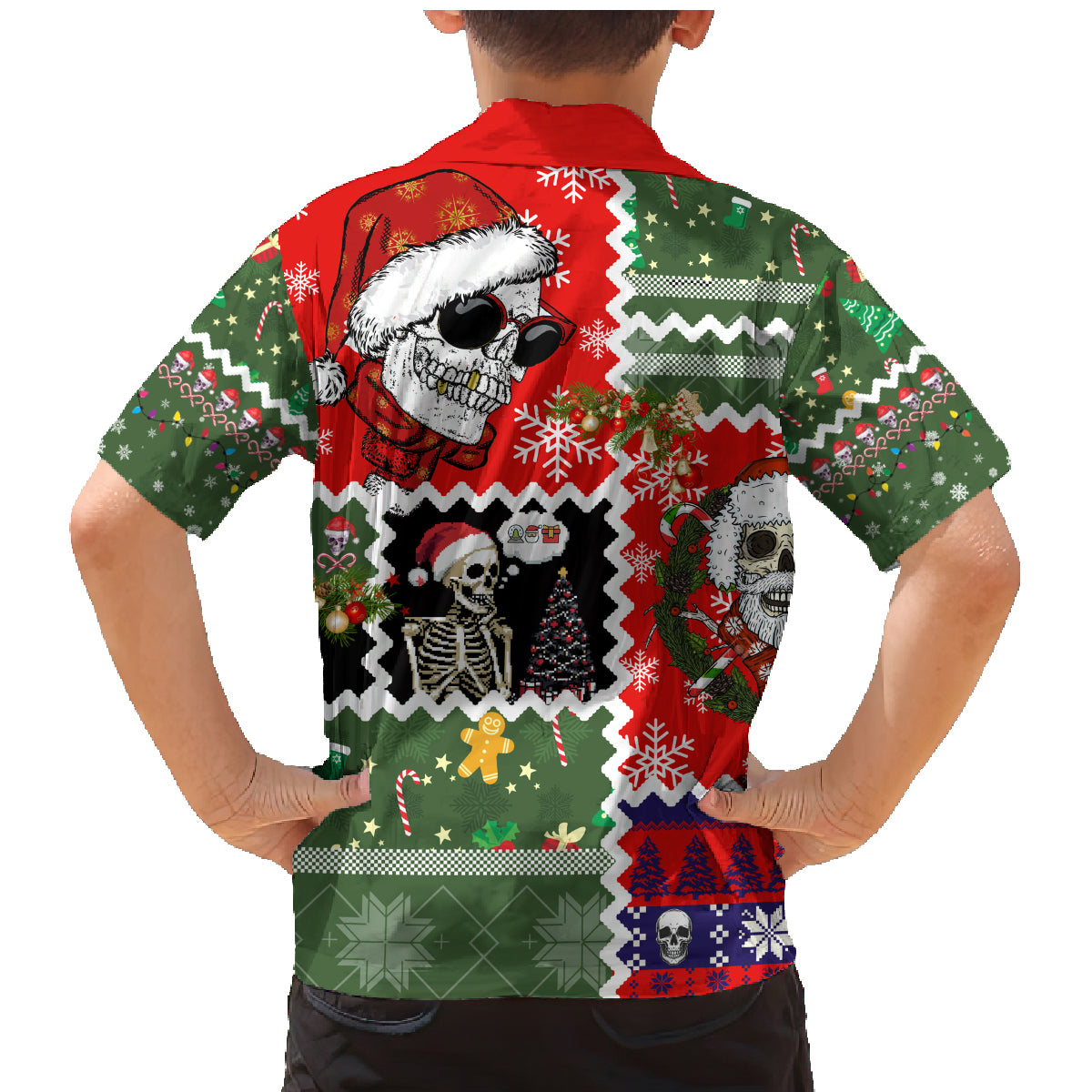 Skeleton Santa Claus Family Matching Mermaid Dress and Hawaiian Shirt Moodboard Skull Ugly Christmas - Wonder Print Shop