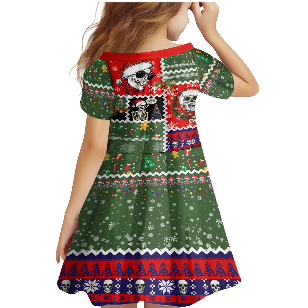 Skeleton Santa Claus Family Matching Mermaid Dress and Hawaiian Shirt Moodboard Skull Ugly Christmas - Wonder Print Shop