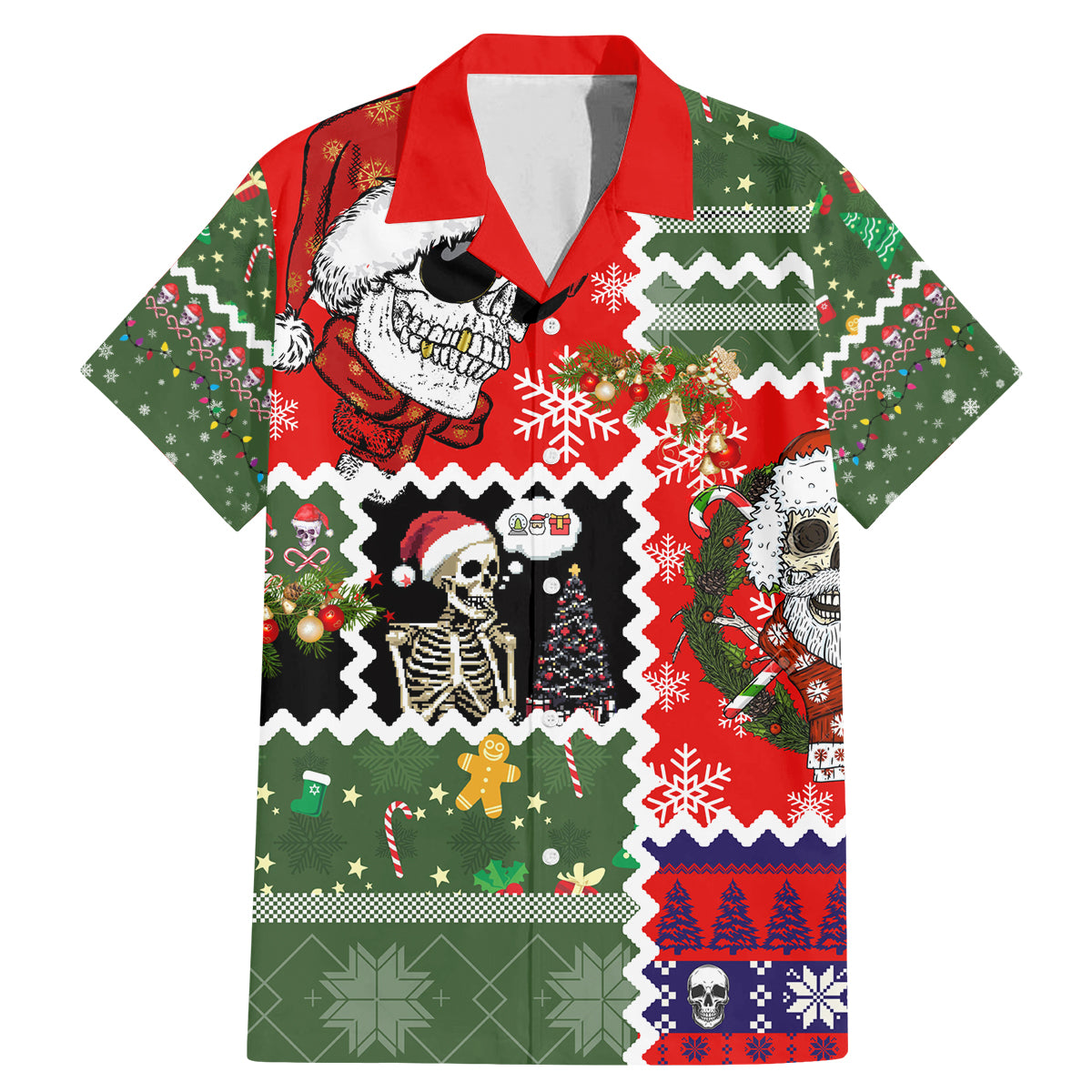 Skeleton Santa Claus Family Matching Mermaid Dress and Hawaiian Shirt Moodboard Skull Ugly Christmas - Wonder Print Shop