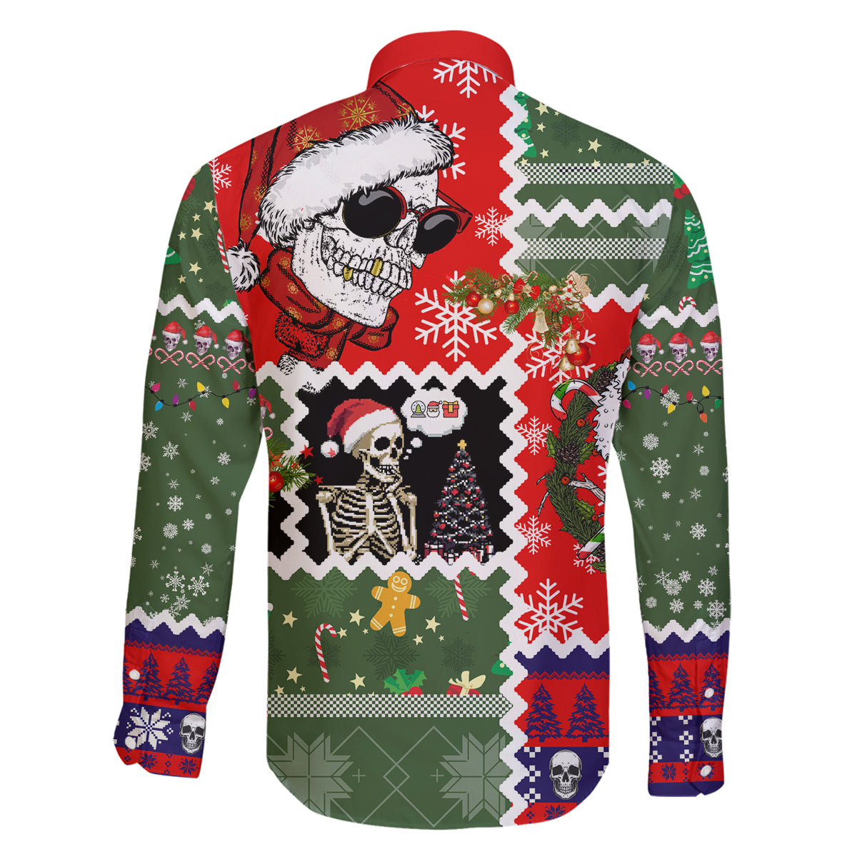 Skeleton Santa Claus Family Matching Mermaid Dress and Hawaiian Shirt Moodboard Skull Ugly Christmas - Wonder Print Shop
