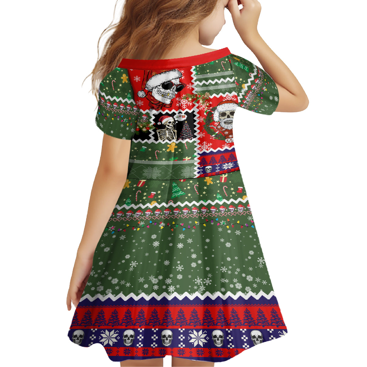 Skeleton Santa Claus Family Matching Off Shoulder Long Sleeve Dress and Hawaiian Shirt Moodboard Skull Ugly Christmas - Wonder Print Shop
