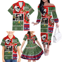 Skeleton Santa Claus Family Matching Off Shoulder Long Sleeve Dress and Hawaiian Shirt Moodboard Skull Ugly Christmas - Wonder Print Shop