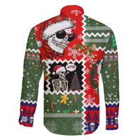 Skeleton Santa Claus Family Matching Off Shoulder Long Sleeve Dress and Hawaiian Shirt Moodboard Skull Ugly Christmas - Wonder Print Shop