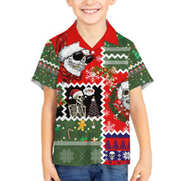 Skeleton Santa Claus Family Matching Off Shoulder Long Sleeve Dress and Hawaiian Shirt Moodboard Skull Ugly Christmas - Wonder Print Shop