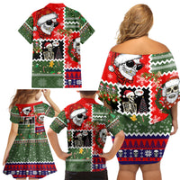 Skeleton Santa Claus Family Matching Off Shoulder Short Dress and Hawaiian Shirt Moodboard Skull Ugly Christmas - Wonder Print Shop