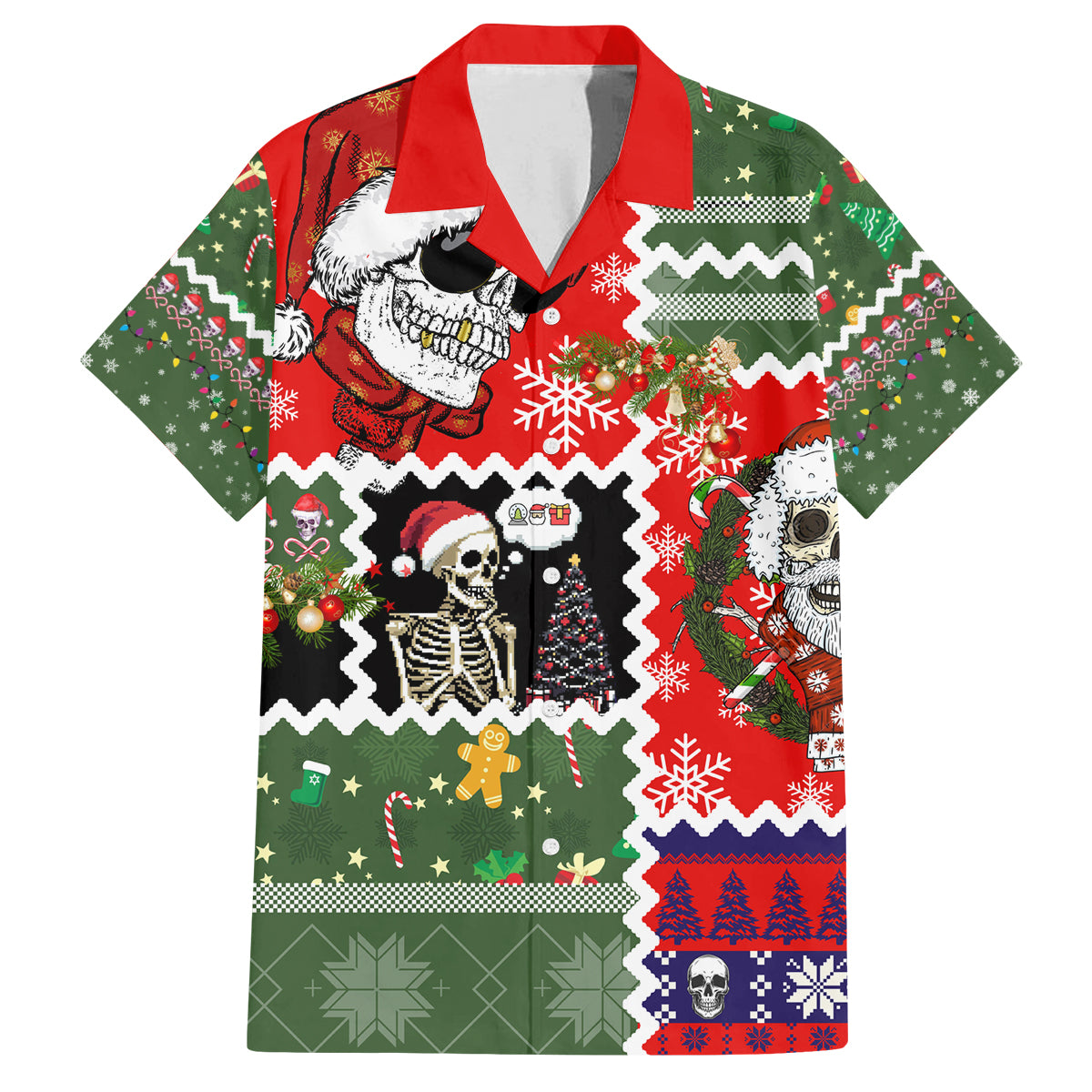 Skeleton Santa Claus Family Matching Off Shoulder Short Dress and Hawaiian Shirt Moodboard Skull Ugly Christmas - Wonder Print Shop