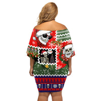 Skeleton Santa Claus Family Matching Off Shoulder Short Dress and Hawaiian Shirt Moodboard Skull Ugly Christmas - Wonder Print Shop