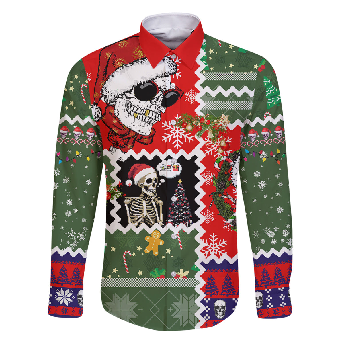Skeleton Santa Claus Family Matching Puletasi Dress and Hawaiian Shirt Moodboard Skull Ugly Christmas - Wonder Print Shop