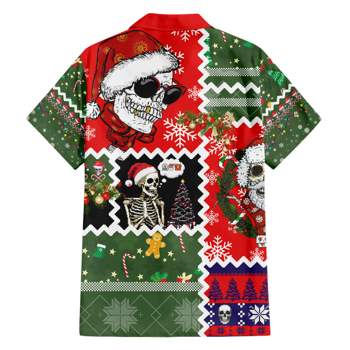 Skeleton Santa Claus Family Matching Short Sleeve Bodycon Dress and Hawaiian Shirt Moodboard Skull Ugly Christmas - Wonder Print Shop