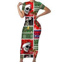Skeleton Santa Claus Family Matching Short Sleeve Bodycon Dress and Hawaiian Shirt Moodboard Skull Ugly Christmas - Wonder Print Shop
