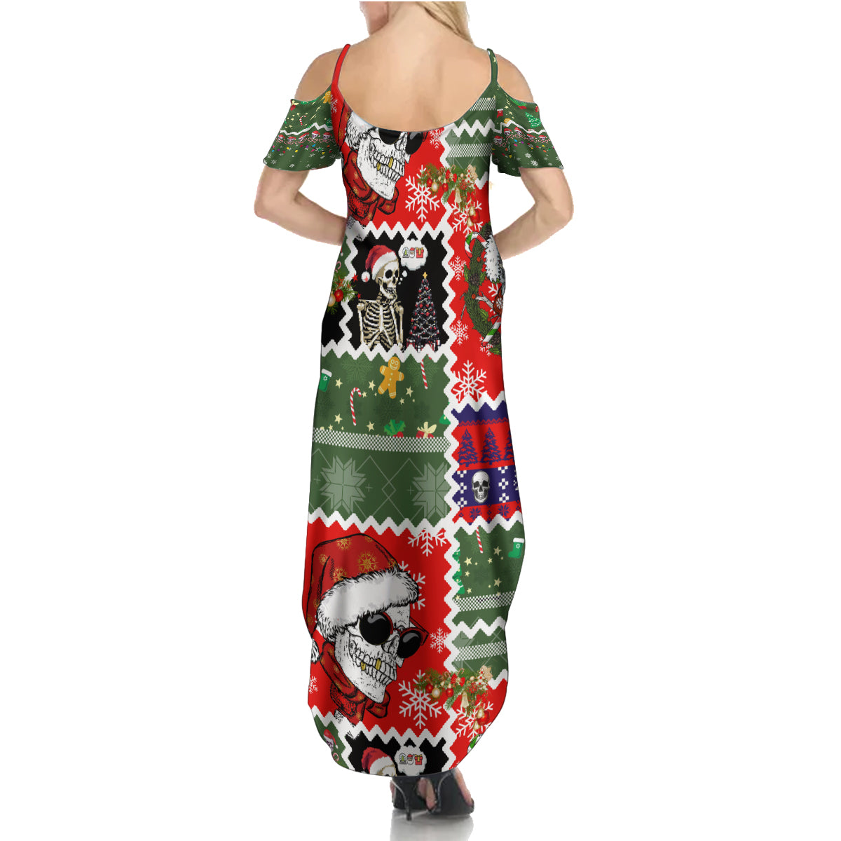 Skeleton Santa Claus Family Matching Summer Maxi Dress and Hawaiian Shirt Moodboard Skull Ugly Christmas - Wonder Print Shop
