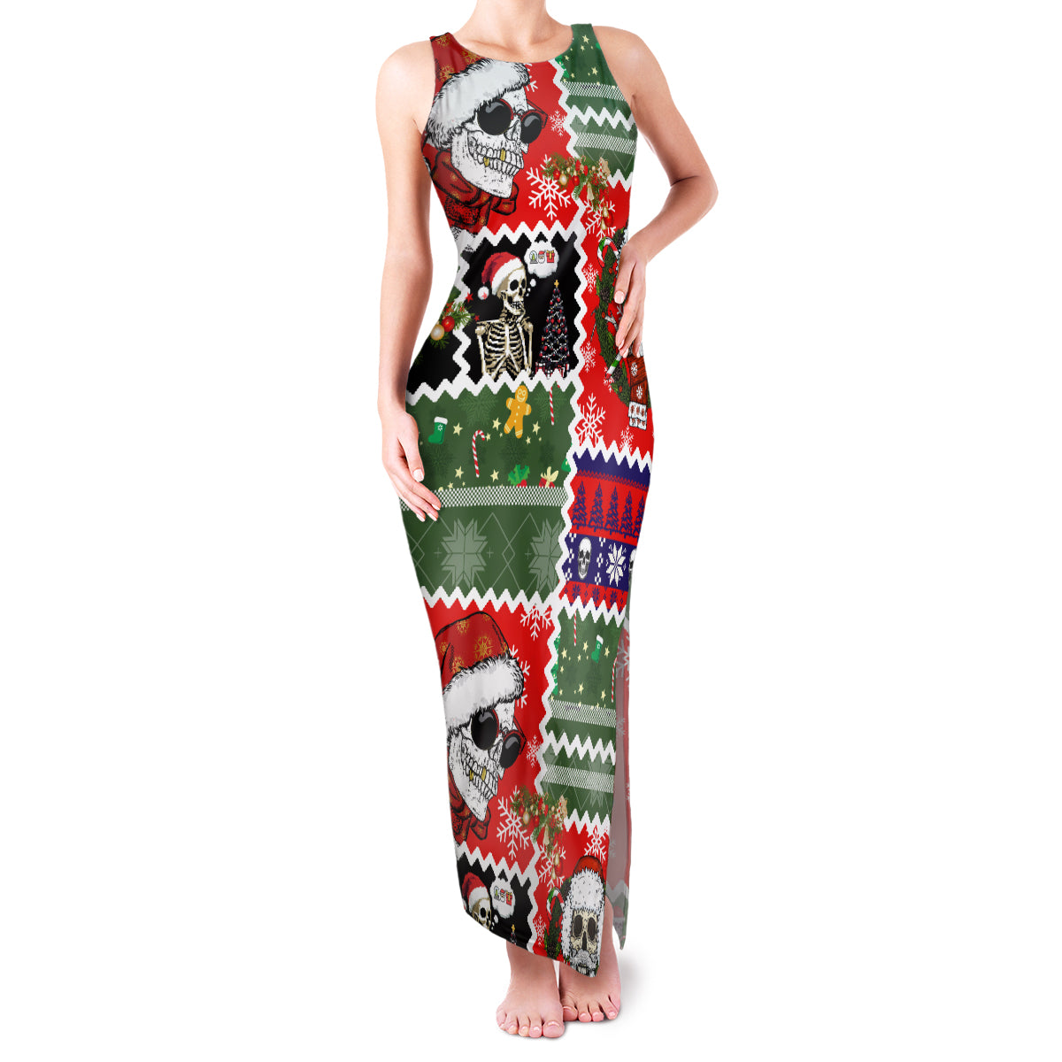 Skeleton Santa Claus Family Matching Tank Maxi Dress and Hawaiian Shirt Moodboard Skull Ugly Christmas - Wonder Print Shop