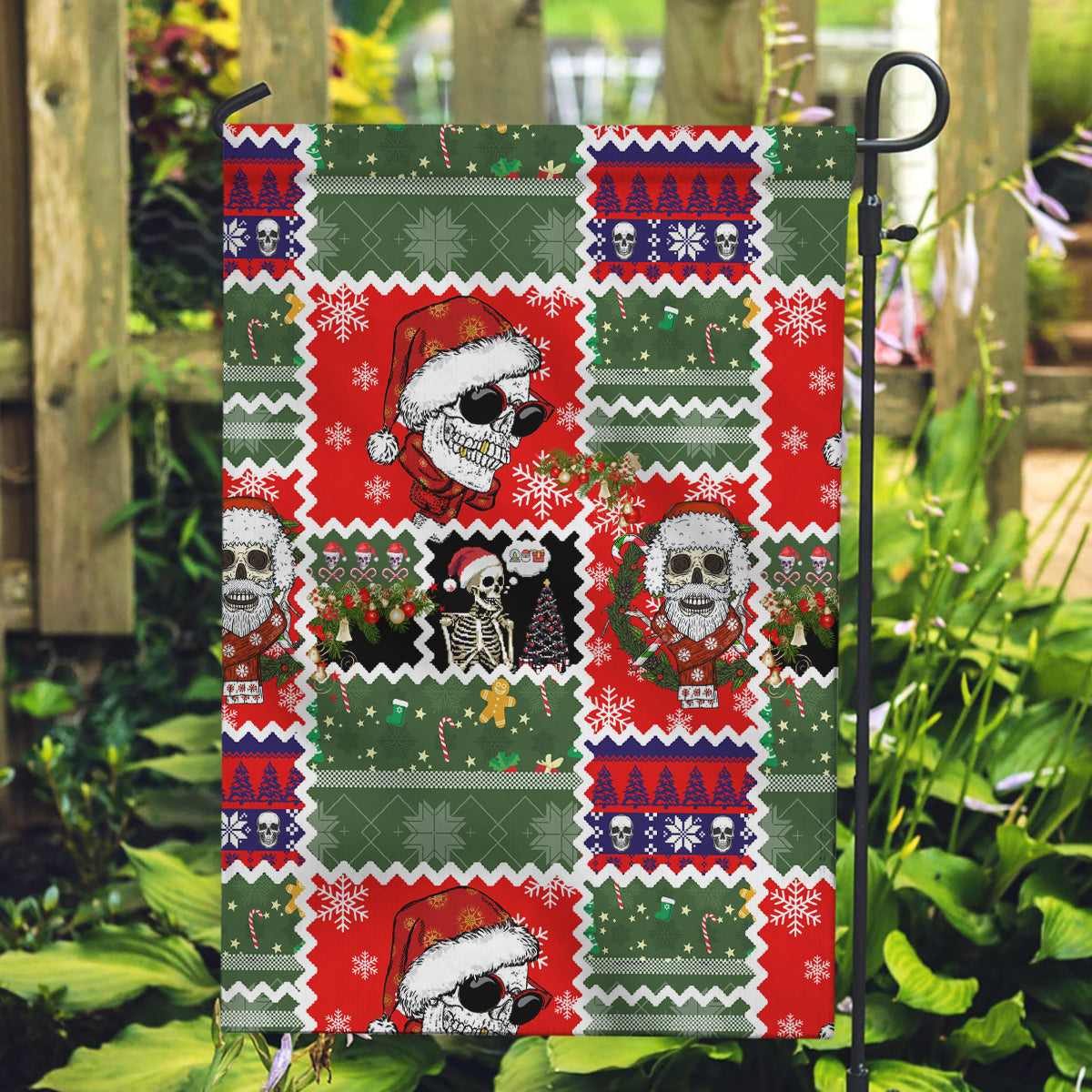 Skeleton Santa Claus Garden Flag Moodboard Skull Ugly Christmas - Wonder Print Shop