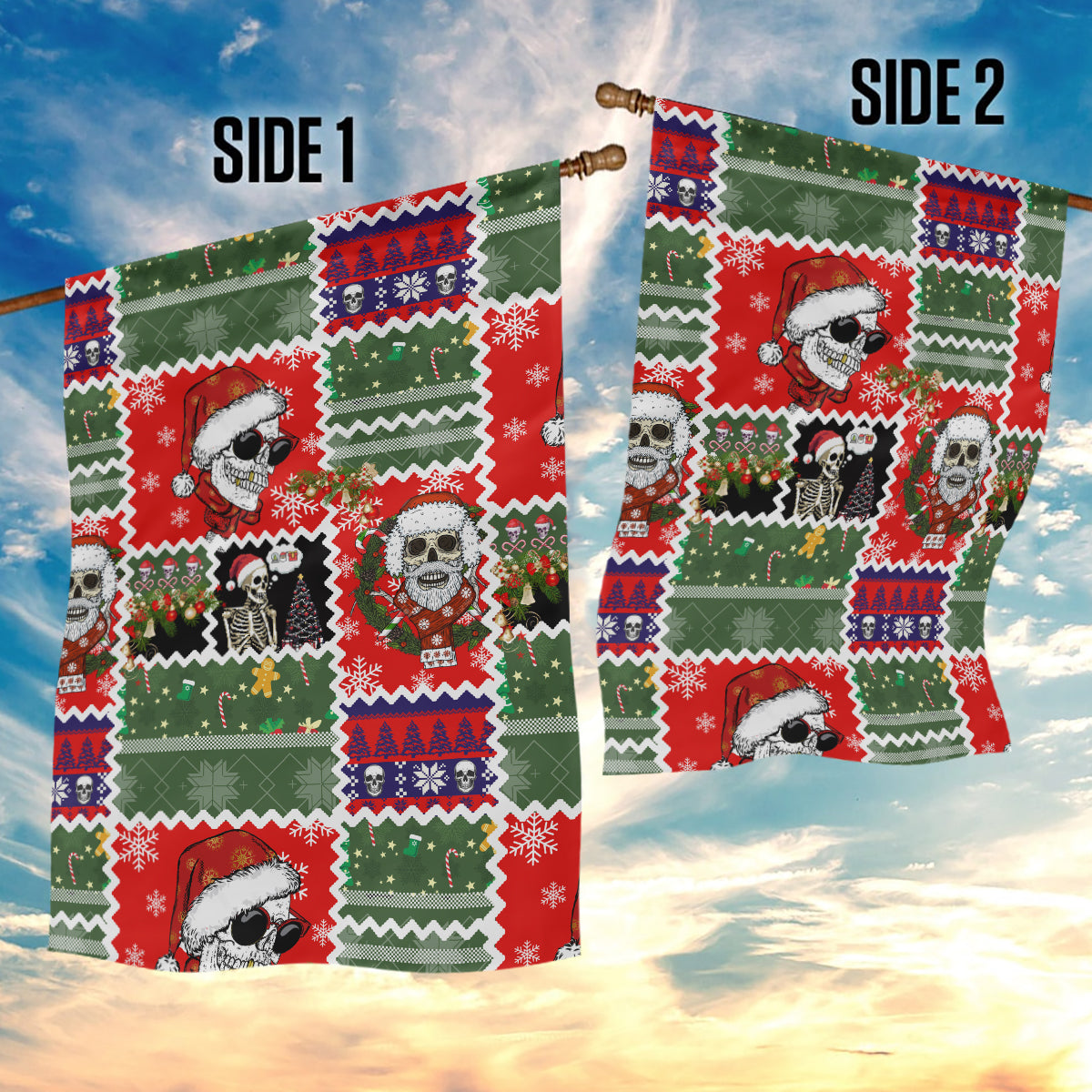 Skeleton Santa Claus Garden Flag Moodboard Skull Ugly Christmas - Wonder Print Shop