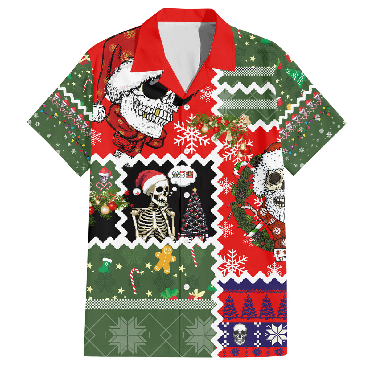 Skeleton Santa Claus Hawaiian Shirt Moodboard Skull Ugly Christmas - Wonder Print Shop