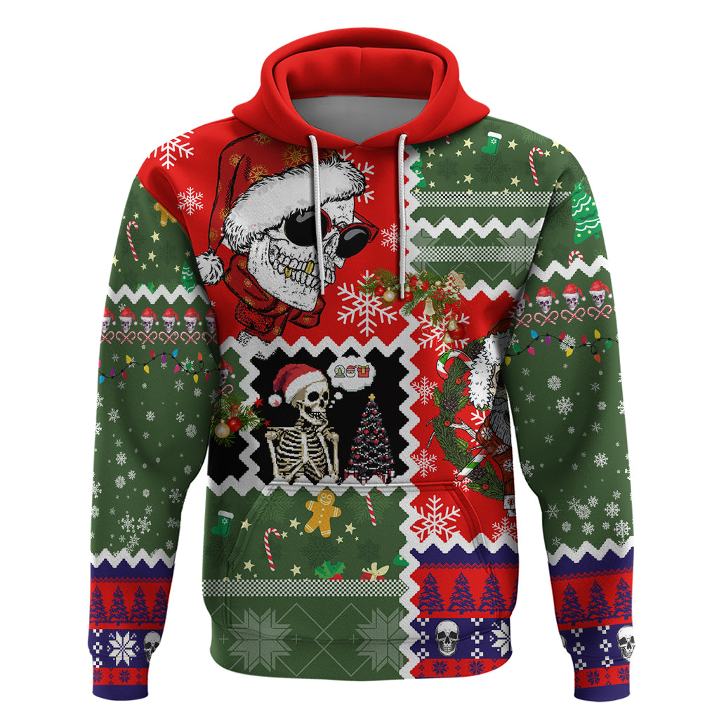 Skeleton Santa Claus Hoodie Moodboard Skull Ugly Christmas - Wonder Print Shop