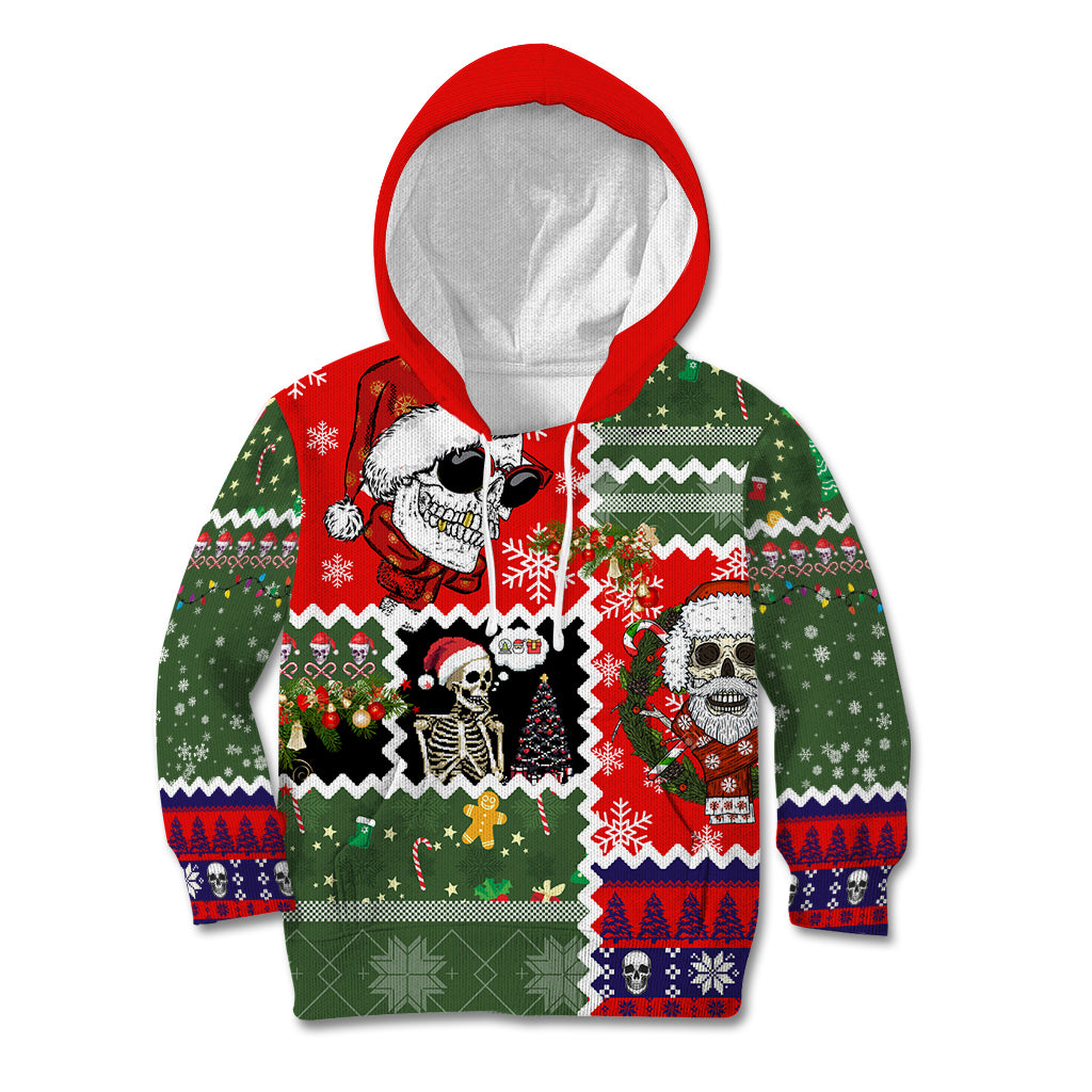 Skeleton Santa Claus Kid Hoodie Moodboard Skull Ugly Christmas - Wonder Print Shop