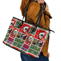 Skeleton Santa Claus Leather Tote Bag Moodboard Skull Ugly Christmas - Wonder Print Shop
