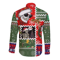 Skeleton Santa Claus Long Sleeve Button Shirt Moodboard Skull Ugly Christmas - Wonder Print Shop
