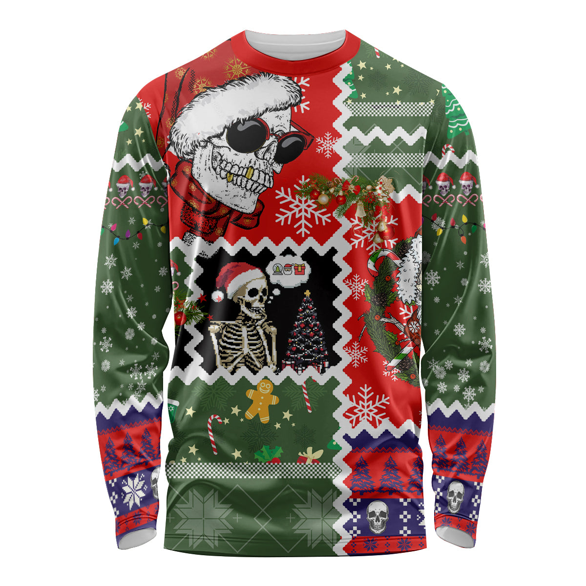 Skeleton Santa Claus Long Sleeve Shirt Moodboard Skull Ugly Christmas - Wonder Print Shop