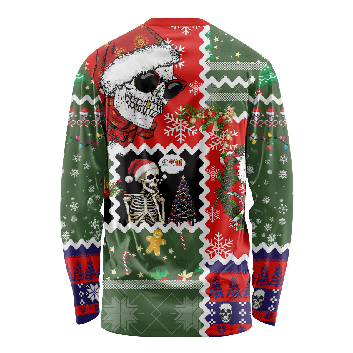 Skeleton Santa Claus Long Sleeve Shirt Moodboard Skull Ugly Christmas - Wonder Print Shop