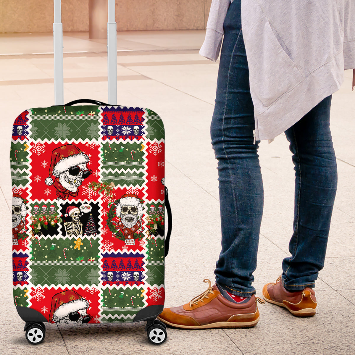 Skeleton Santa Claus Luggage Cover Moodboard Skull Ugly Christmas - Wonder Print Shop