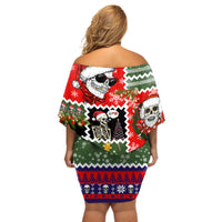 Skeleton Santa Claus Off Shoulder Short Dress Moodboard Skull Ugly Christmas - Wonder Print Shop