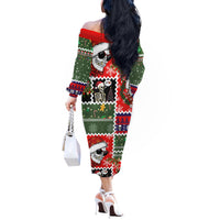 Skeleton Santa Claus Off The Shoulder Long Sleeve Dress Moodboard Skull Ugly Christmas - Wonder Print Shop