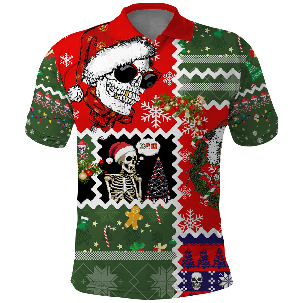 Skeleton Santa Claus Polo Shirt Moodboard Skull Ugly Christmas - Wonder Print Shop