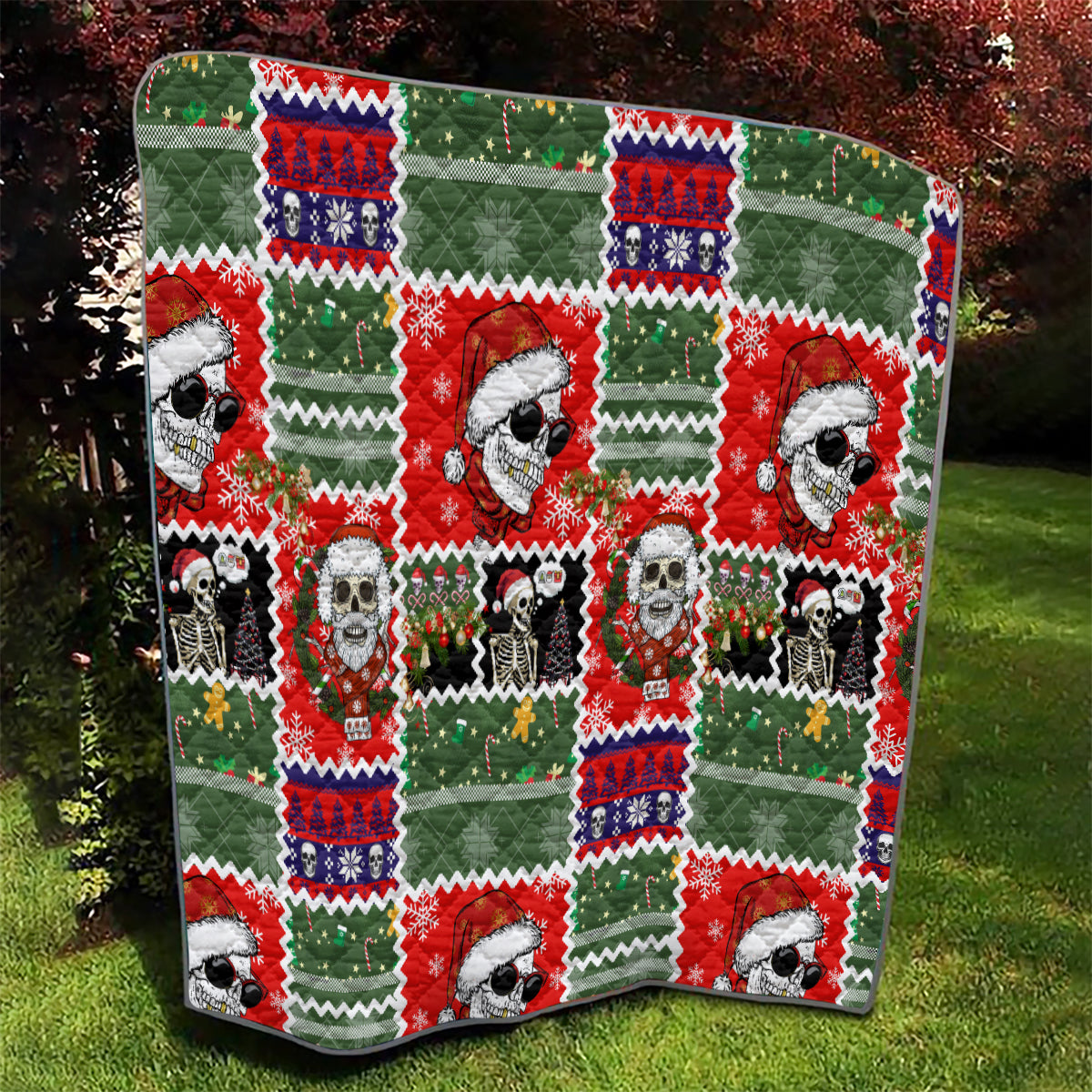 Skeleton Santa Claus Quilt Moodboard Skull Ugly Christmas - Wonder Print Shop