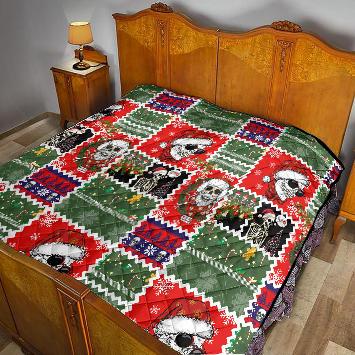 Skeleton Santa Claus Quilt Moodboard Skull Ugly Christmas - Wonder Print Shop