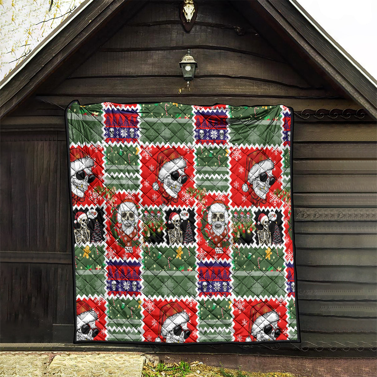 Skeleton Santa Claus Quilt Moodboard Skull Ugly Christmas - Wonder Print Shop