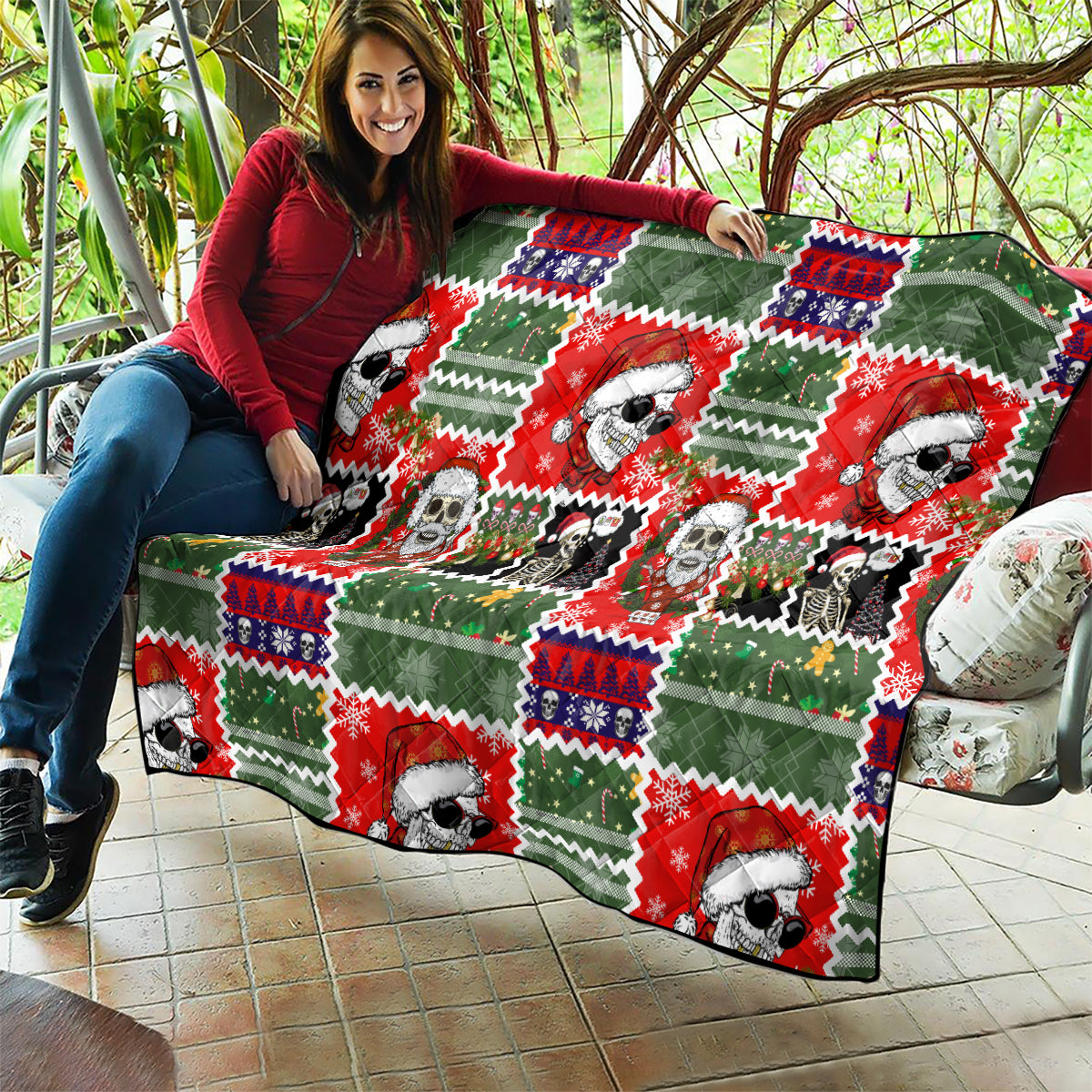 Skeleton Santa Claus Quilt Moodboard Skull Ugly Christmas - Wonder Print Shop