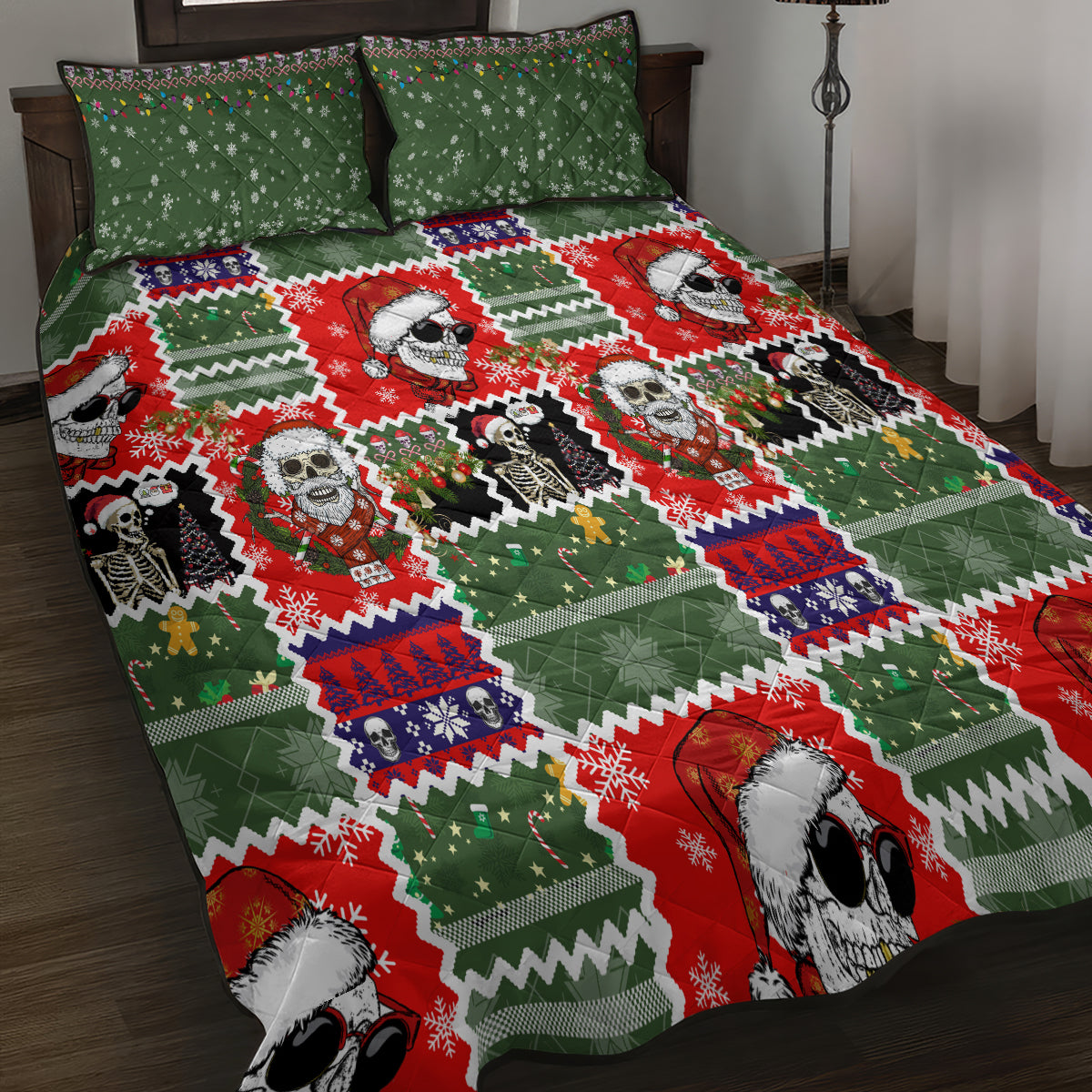 Skeleton Santa Claus Quilt Bed Set Moodboard Skull Ugly Christmas - Wonder Print Shop