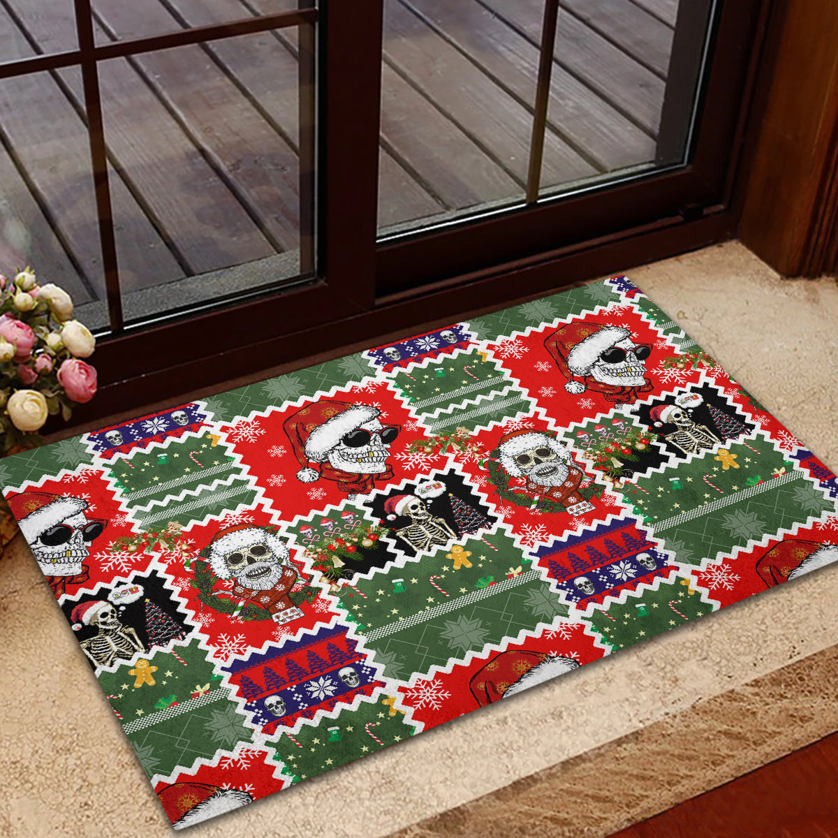 Skeleton Santa Claus Rubber Doormat Moodboard Skull Ugly Christmas - Wonder Print Shop