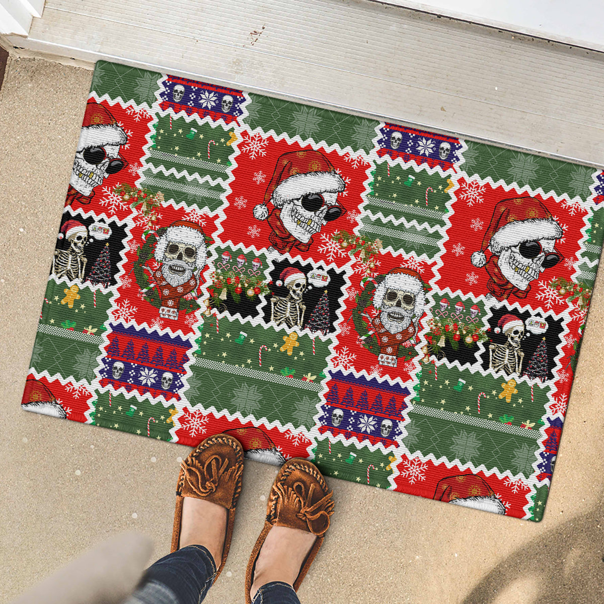 Skeleton Santa Claus Rubber Doormat Moodboard Skull Ugly Christmas - Wonder Print Shop