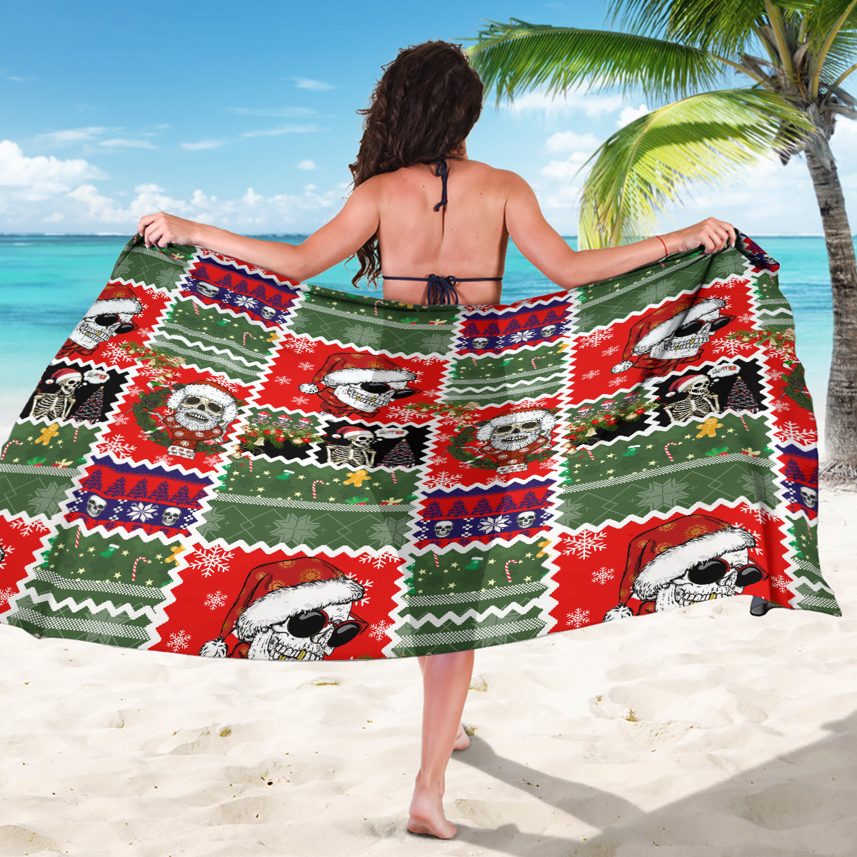 Skeleton Santa Claus Sarong Moodboard Skull Ugly Christmas - Wonder Print Shop