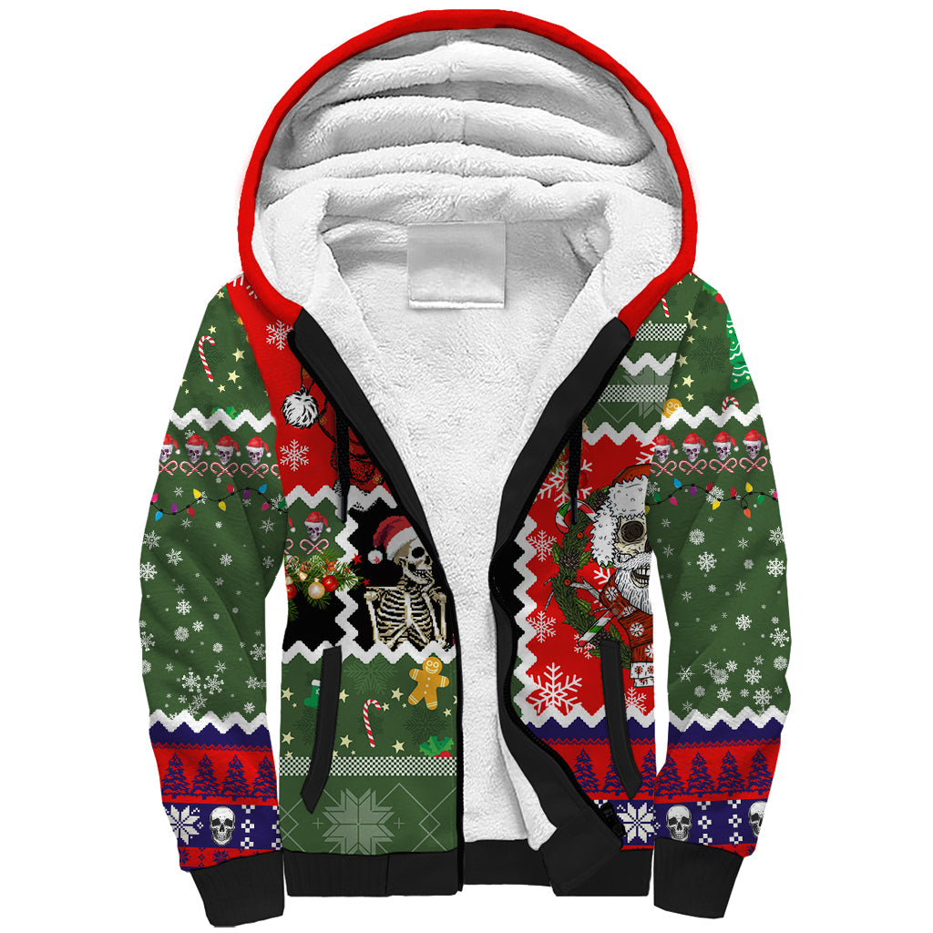 Skeleton Santa Claus Sherpa Hoodie Moodboard Skull Ugly Christmas - Wonder Print Shop